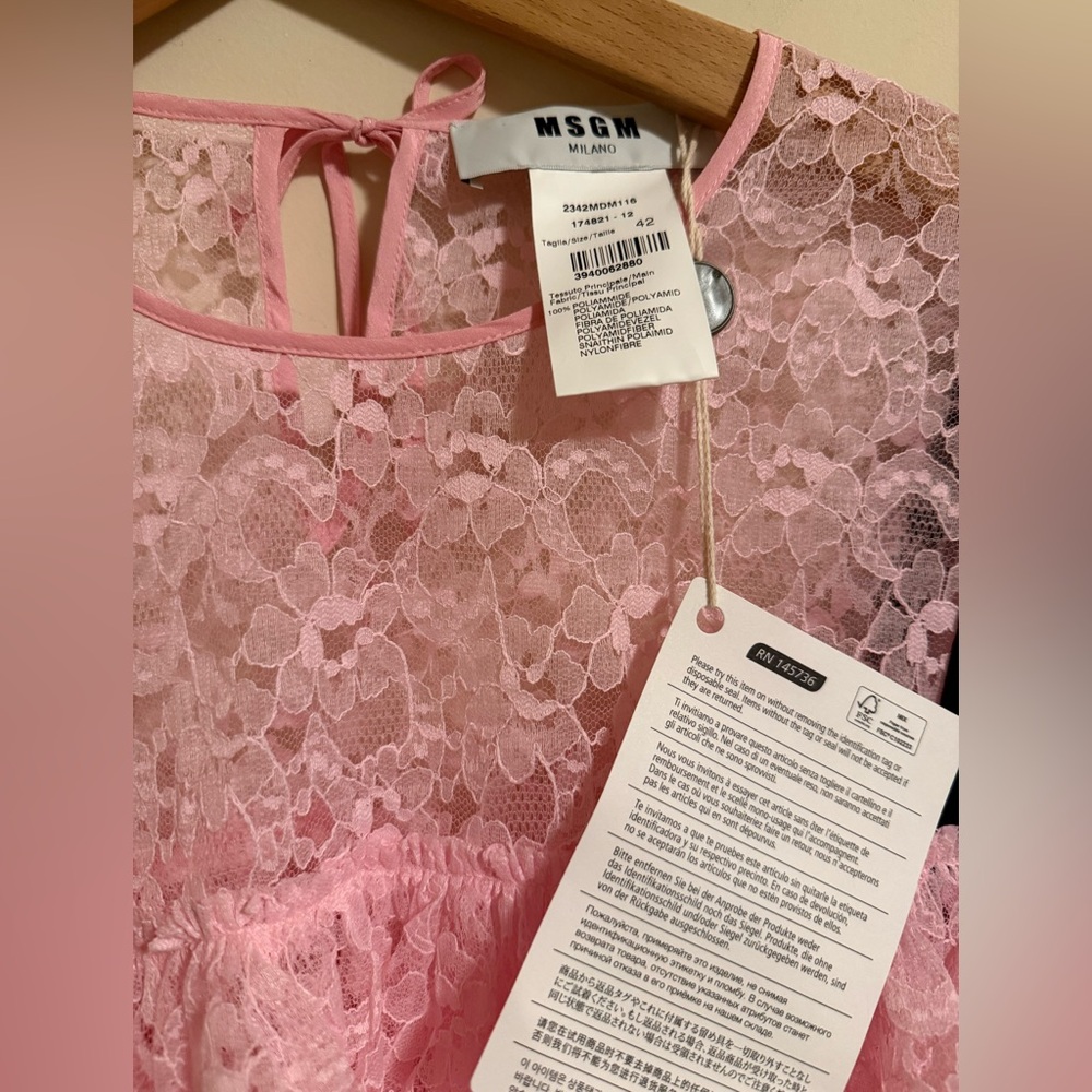 MSGM Pink Lace Top Size 42 US 8 Medium New with tags - Picture 3 of 3